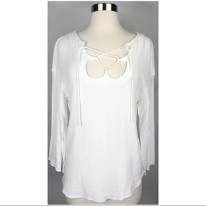 Frame Size XS Off White Flowy Lace Up Blouse Top